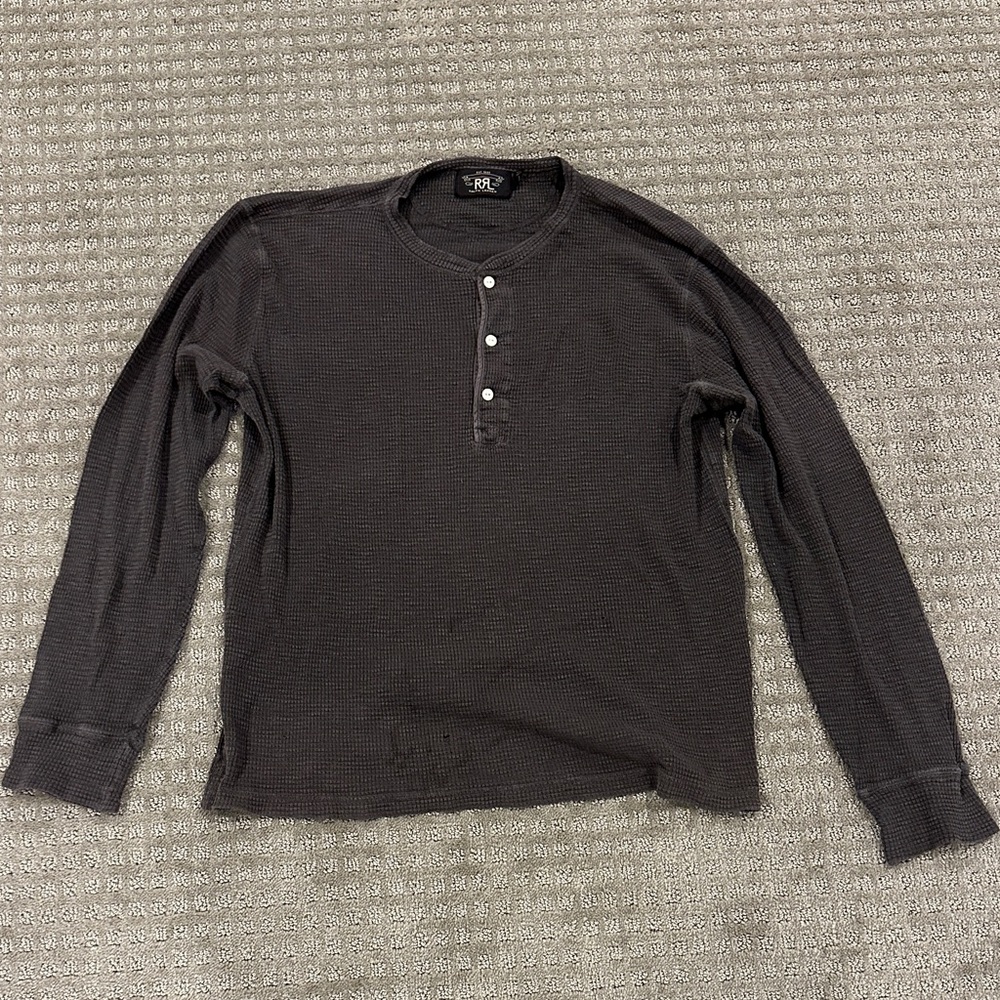 Ralph Lauren Double RL Dark Gray Long Sleeve Waffle Henley